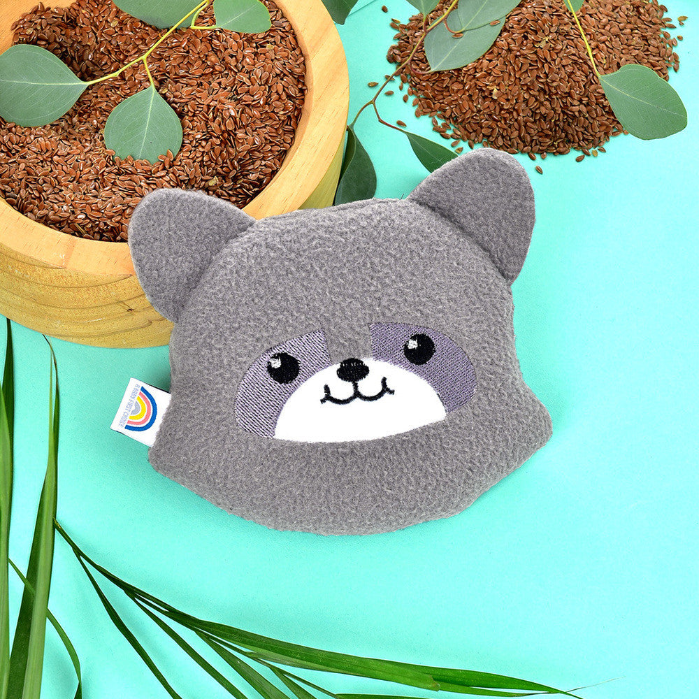 Дитяча подушка-грілка обіймашка з насінням льону 18х18 см, warming toy PAPARELLA єнот