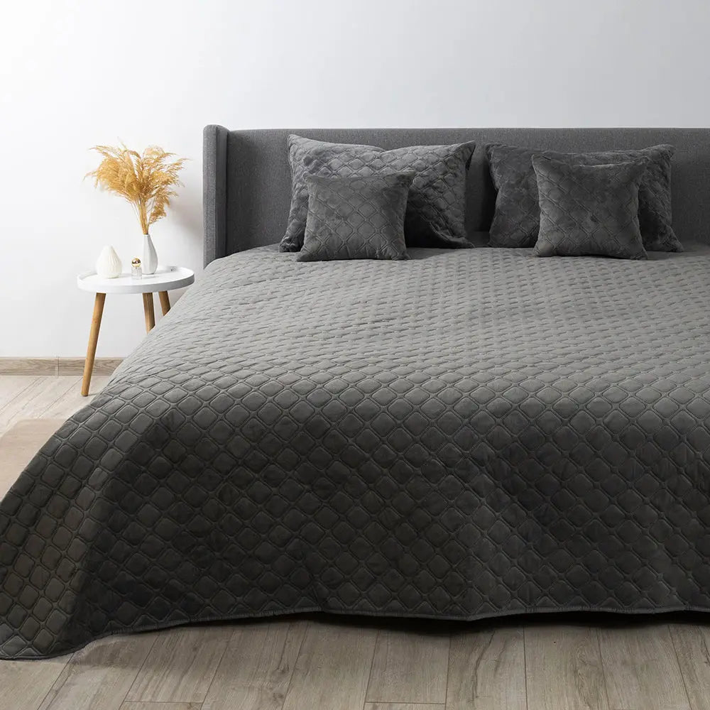 Покривало ТЕП "VELOUR" 240*260 см сірий/ромб круглий