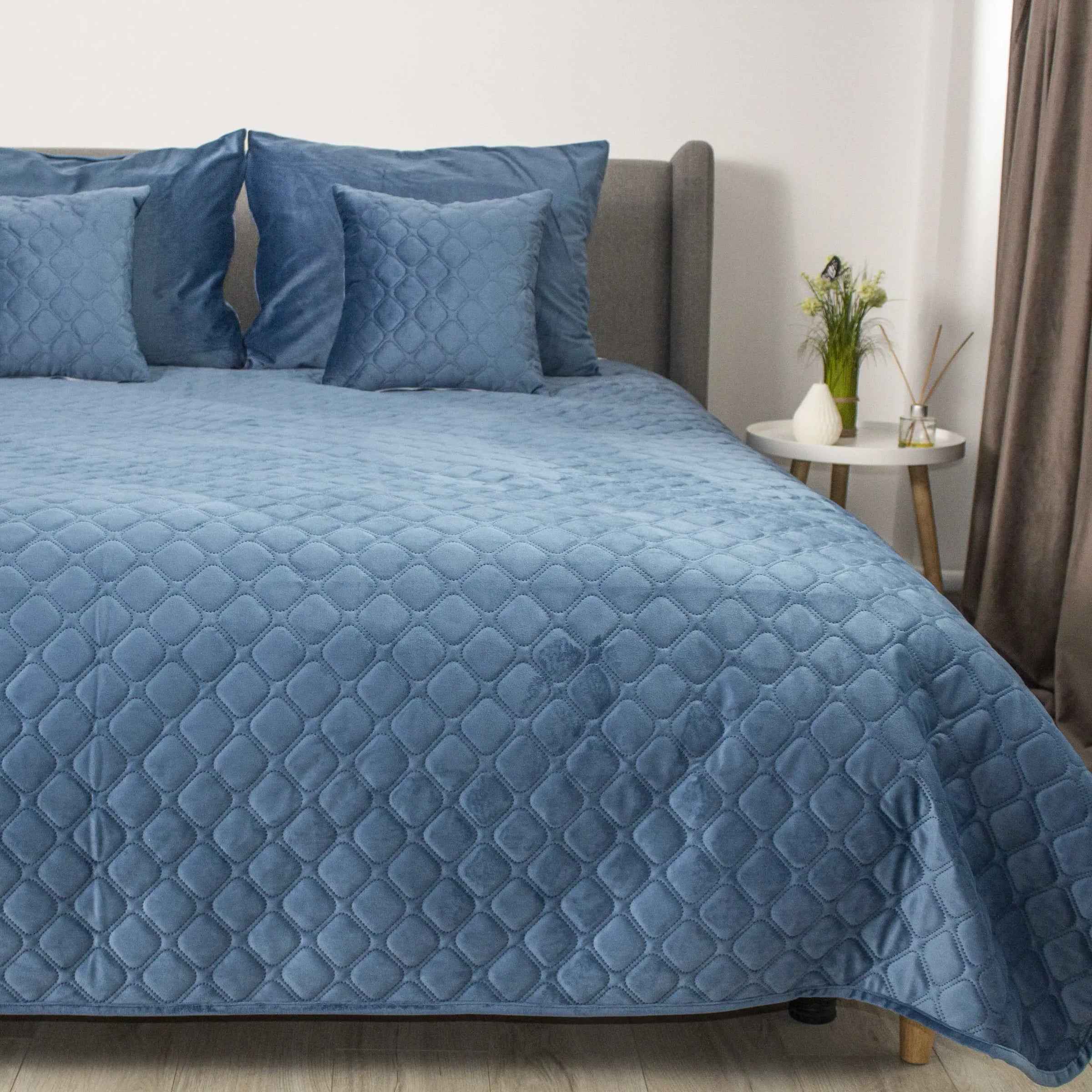 Покривало VELOUR Azure blue ромб круглий