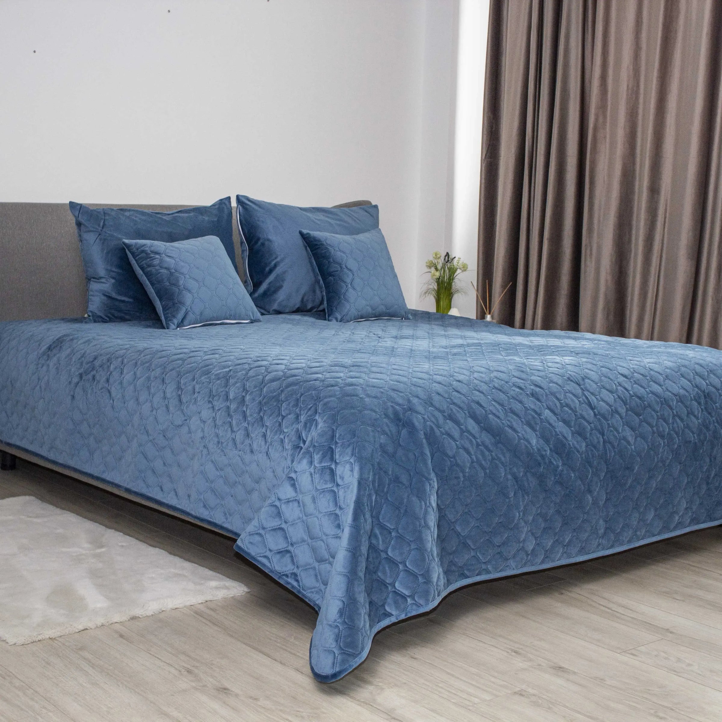 Покривало VELOUR Azure blue ромб круглий