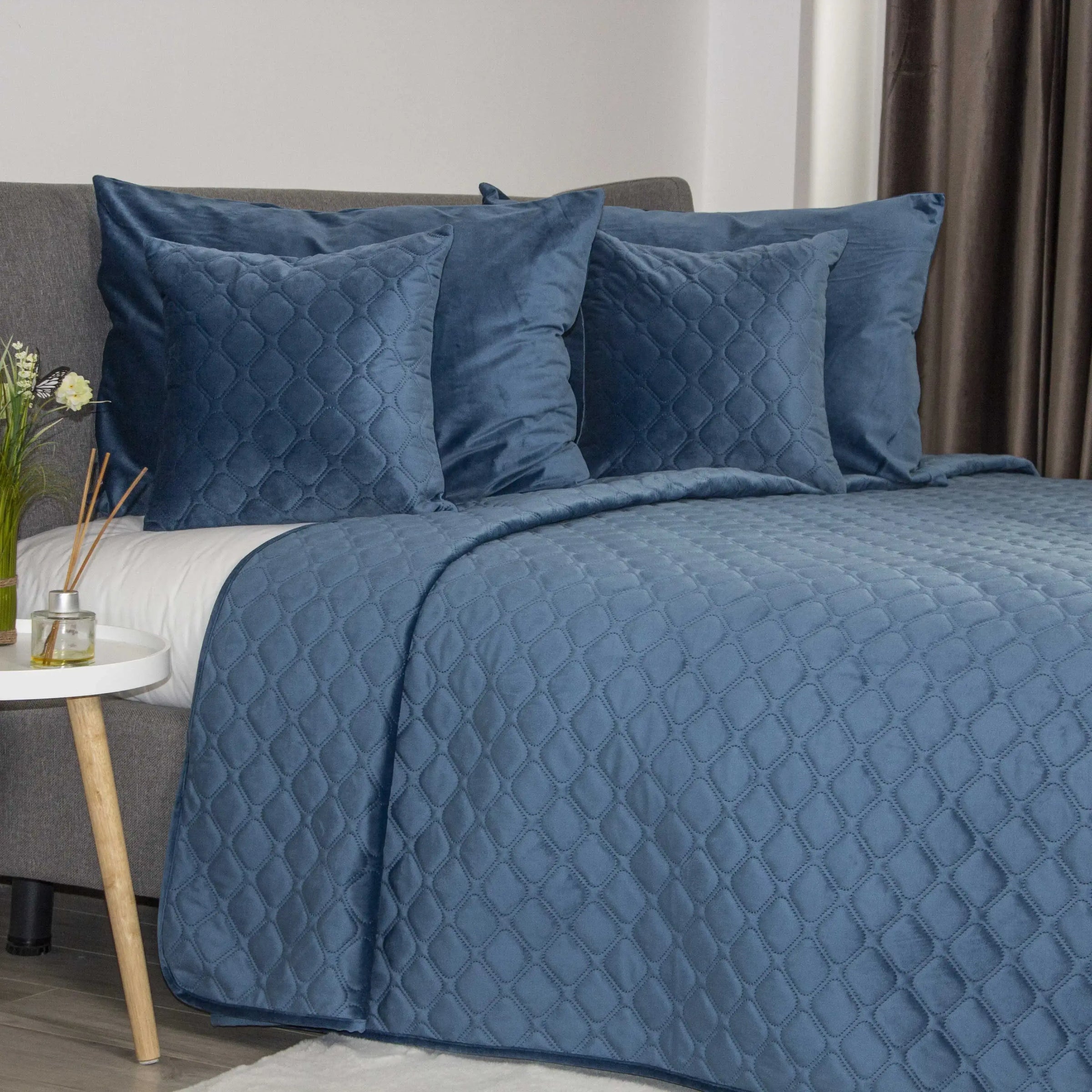 Покривало VELOUR Azure blue ромб круглий
