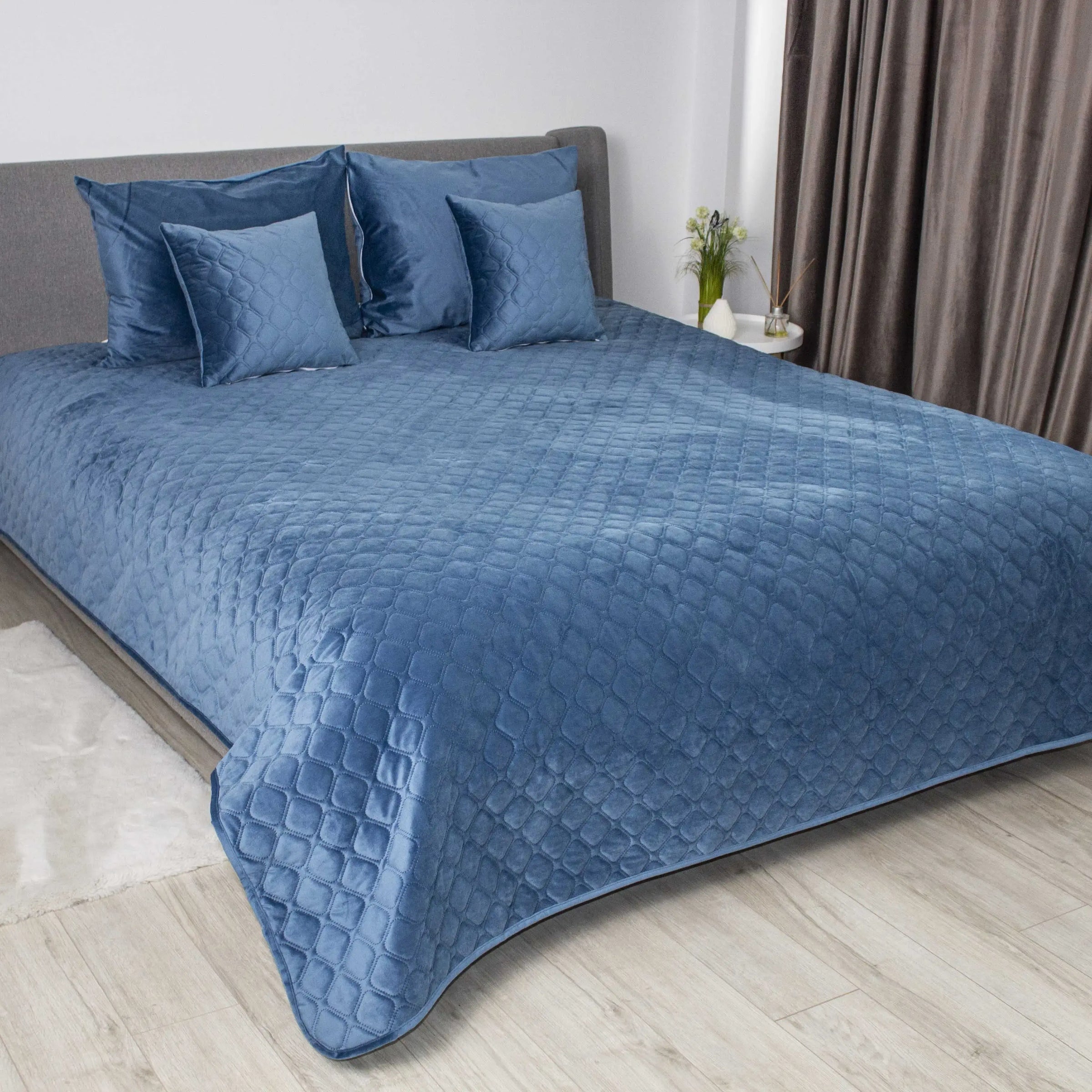Покривало VELOUR Azure blue ромб круглий
