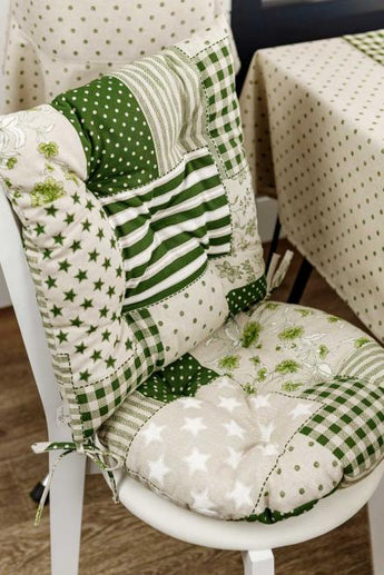 Кругла подушка на стул Печворк зелений ПРОВАНС, D40см 031622