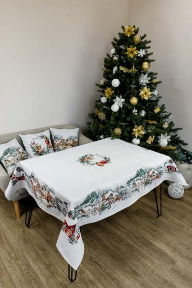 Скатертина гобеленова з велюром  Зимове місто ПРОВАНС, 135х260см 031297