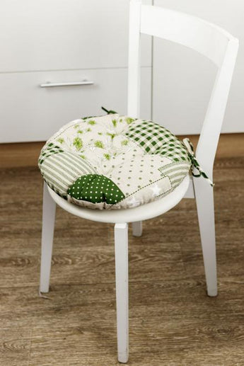 Кругла подушка на стул Печворк зелений ПРОВАНС, D40см 031622
