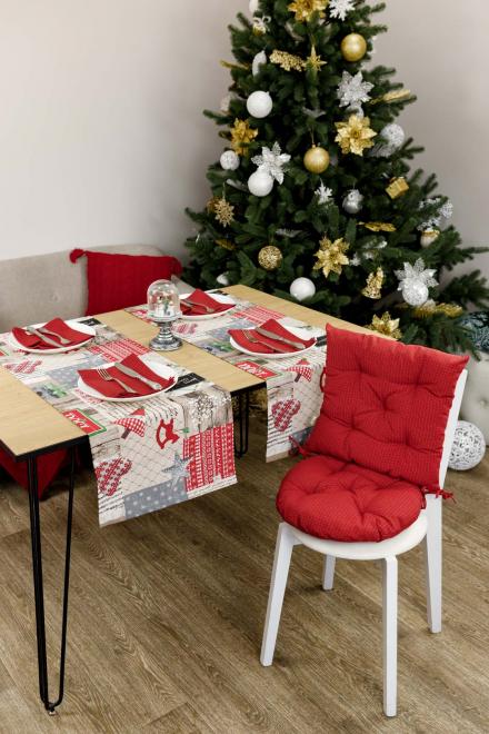 Кругла подушка на стілець Merry Christmas червона ПРОВАНС, D40см 031490