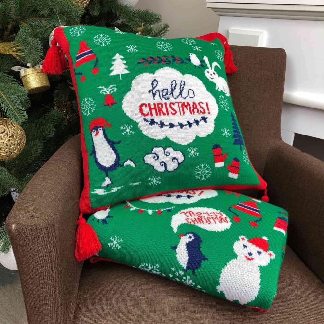 Плед новорічний Merry Christmas зелений Прованс
