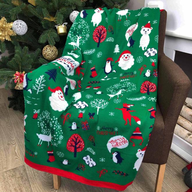 Плед новорічний Merry Christmas зелений Прованс