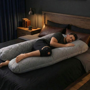 Подушка П-подібна для сну та відпочинку стьобана IDEIA 140х75х20 см, U-shape, з наволочкою на блискавці, антиалергенна, сіра