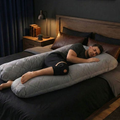 Подушка П-подібна для сну та відпочинку стьобана IDEIA 140х75х20 см, U-shape, з наволочкою на блискавці, антиалергенна, сіра