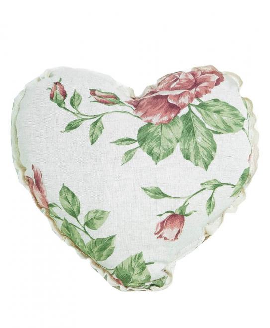 Подушка-серце Large pink rose з мереживом Прованс 35х35 см