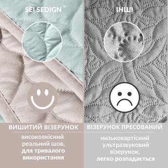 Покривало на ліжко 220х240 см Warmis двостороннє, міцне стьобання тканини, антиалергенне волоконо м'ята/сірий