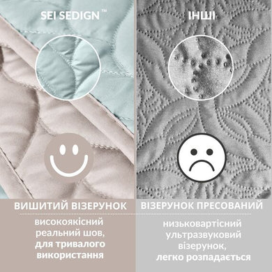 Покривало на ліжко 220х240 см Warmis двостороннє, міцне стьобання тканини, антиалергенне волоконо м'ята/сірий
