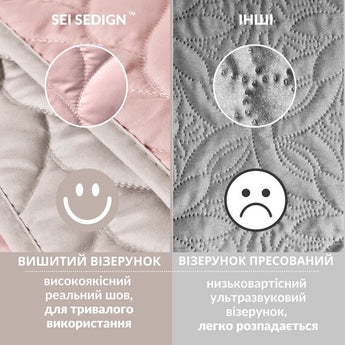 Покривало на ліжко 220х240 см Warmis двостороннє, міцне стьобання тканини, антиалергенне волоконо пудра/сірий
