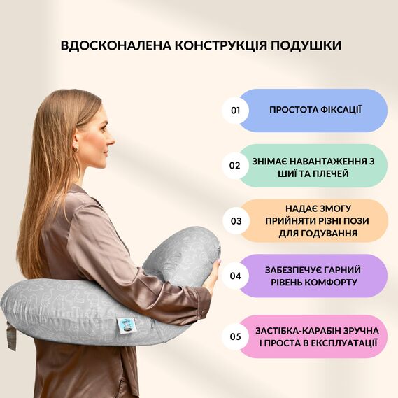 Подушка для годування з бортиком 60х70х16 см бавовна