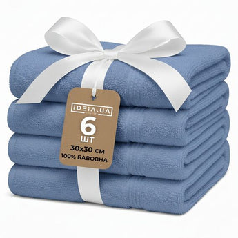 Набір рушників 6 шт 30х30 см махрові пл 550 нутаральна бавовна, серветка, рушник синій