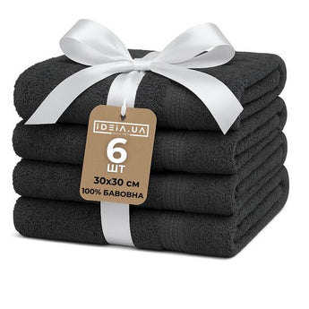 Набір рушників 6 шт 30х30 см махрові пл 550 нутаральна бавовна, серветка, рушник т/сірій