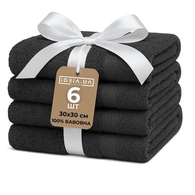 Набір рушників 6 шт 30х30 см махрові пл 550 нутаральна бавовна, серветка, рушник т/сірій