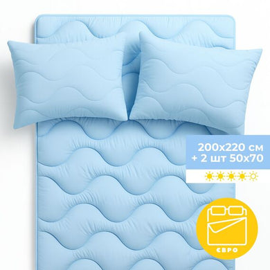 Набір постільний NordicBlue євро IDEIA ковдра 200х220 і 2 шт подушка 50х70 блакитний антиалергенний, штучний пух