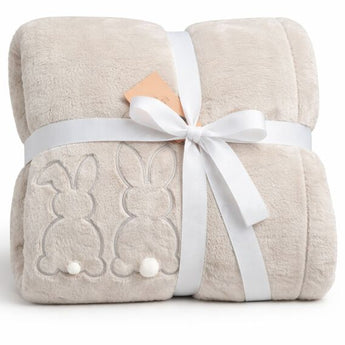 Плед покривало велсофт 170х210 см суперм'який із вишивкою сірий беж