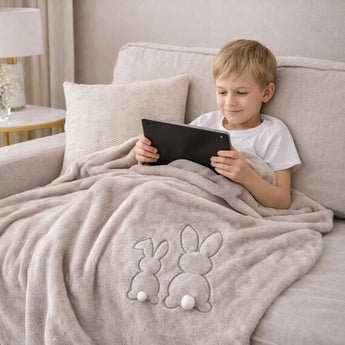 Плед покривало велсофт 170х210 см суперм'який із вишивкою сірий беж