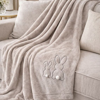 Плед покривало велсофт 170х210 см суперм'який із вишивкою сірий беж