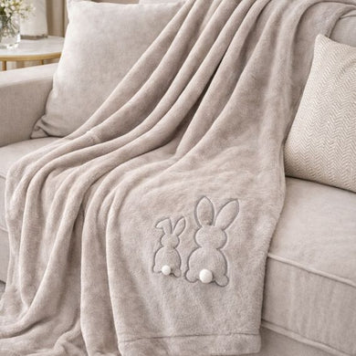 Плед покривало велсофт 170х210 см суперм'який із вишивкою сірий беж