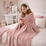 Плед покривало велсофт 170х210 см суперм'який із вишивкою пудра