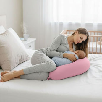 Подушка для вагітних і годування 30х190 см SeiDesign трикотаж гіпоалергенна, наволочка з бавовни на блискавці пудра