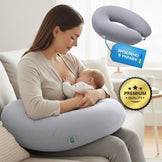 Подушка для вагітних і годування 30х190 см SeiDesign трикотаж гіпоалергенна, наволочка з бавовни на блискавці сирій-беж