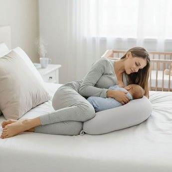 Подушка для вагітних і годування 30х190 см SeiDesign трикотаж гіпоалергенна, наволочка з бавовни на блискавці сирій-беж