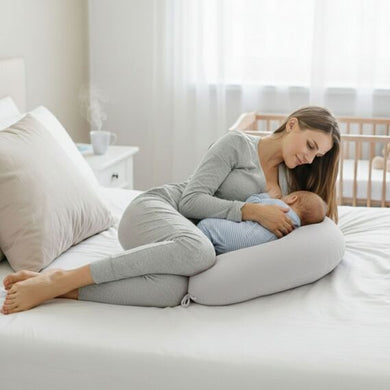 Подушка для вагітних і годування 30х190 см SeiDesign трикотаж гіпоалергенна, наволочка з бавовни на блискавці сирій-беж