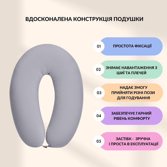 Подушка для вагітних і годування SeiDesign U-форма 30х190 см сірий-беж