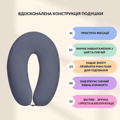 Подушка для вагітних і годування SeiDesign U-форма 30×190 см трикотаж антиалергенна - темно-сірий
