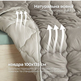 Ковдра дитяча 100х135 см Woolly PAPAELLA вовняна зимова в ліжечко для дітей, шерсть, тепле св.сіра