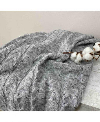 В'язаний плед Глорiя коси Сiрий ПРОВАНС, 140х180см 014729