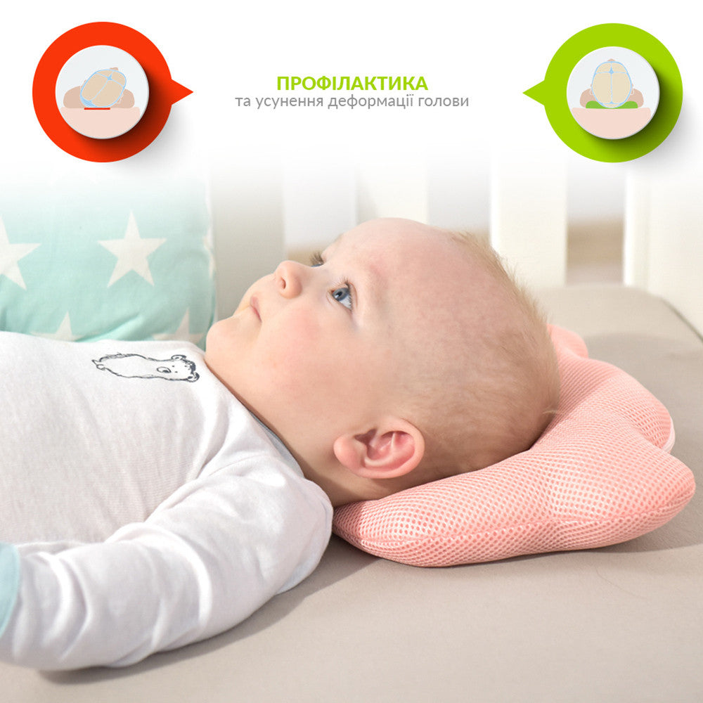 Подушка дитяча ортопедична Ведмедик ТM PAPAELLA для немовлят 20х27х5 см пудра