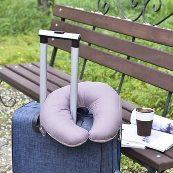 Подушка рогаток 32х32 см Travel IDEIA для подорожей для шиї та голови дорожній антиалергенний шоколад/беж