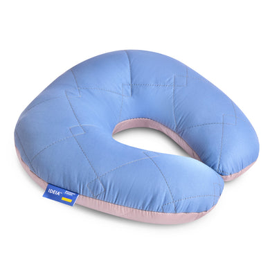 Подушка рогаток 32х32 см Travel IDEIA для подорожей для шиї та голови дорожній антиалергенний джинс/св.сірій