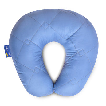 Подушка рогаток 32х32 см Travel IDEIA для подорожей для шиї та голови дорожній антиалергенний джинс/св.сірій