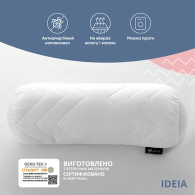 Подушка валик NORDIC COMFORT ТМ IDEIA 15*40 см з повітропроникною вставкою біла, подушка для шиї та голови 