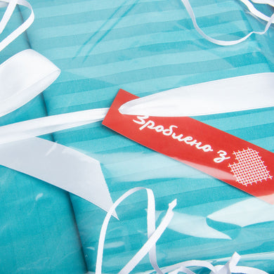 Постільний комплект євро сатин у смужку бавовна натуральна тканина набір постільного бірюза