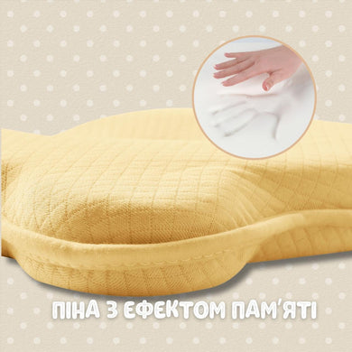 Подушка ортопедична дитяча BabyComfort PAPAELLA 27×22×3 см з ефектом пам'яті, у формі ведмедика жовта