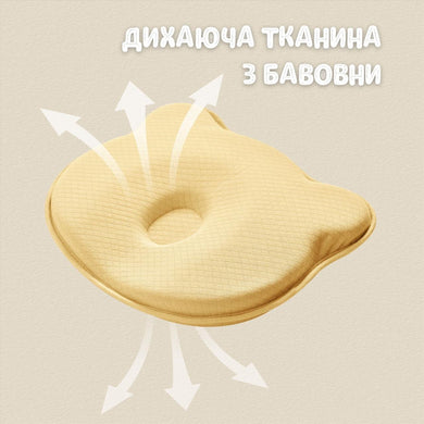Подушка ортопедична дитяча BabyComfort PAPAELLA 27×22×3 см з ефектом пам'яті, у формі ведмедика жовта