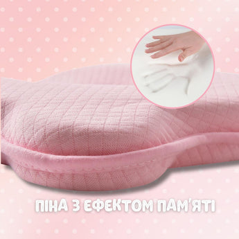 Подушка ортопедична дитяча BabyComfort PAPAELLA 27×22×3 см з ефектом пам'яті, у формі ведмедика рожева