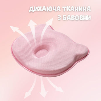 Подушка ортопедична дитяча BabyComfort PAPAELLA 27×22×3 см з ефектом пам'яті, у формі ведмедика рожева