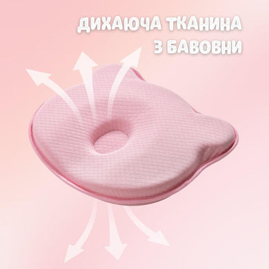 Подушка ортопедична дитяча BabyComfort PAPAELLA 27×22×3 см з ефектом пам'яті, у формі ведмедика рожева