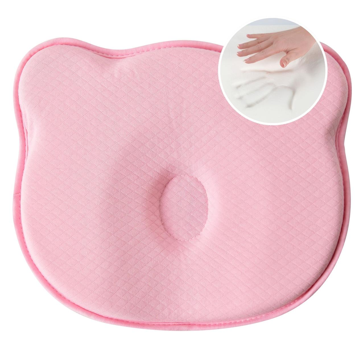 Подушка ортопедична дитяча BabyComfort PAPAELLA 27×22×3 см з ефектом пам'яті, у формі ведмедика рожева
