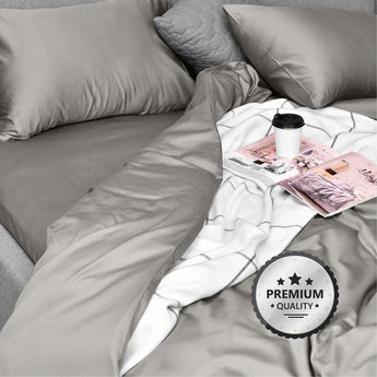 Комплект постільної білизни IDEIA полуторний 145х215 сатин бавовна преміум сірий/беж