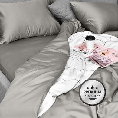 Комплект постільної білизни IDEIA полуторний 145х215 сатин бавовна преміум сірий/беж
